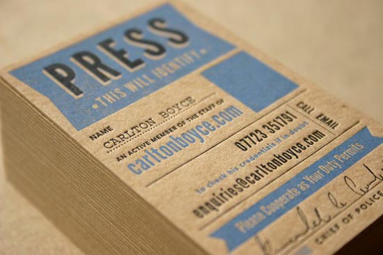 "Press pass" business card by Daniel Duhig