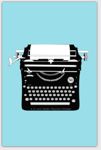 Vintage typewriter cards from Moo Designs, different colours available