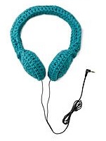 crocheted blue gear muffs