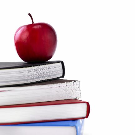 teacher books and an apple