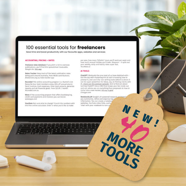 100 essential tools for freelancers Rachel's List 100 tools for freelancers showing in a laptop